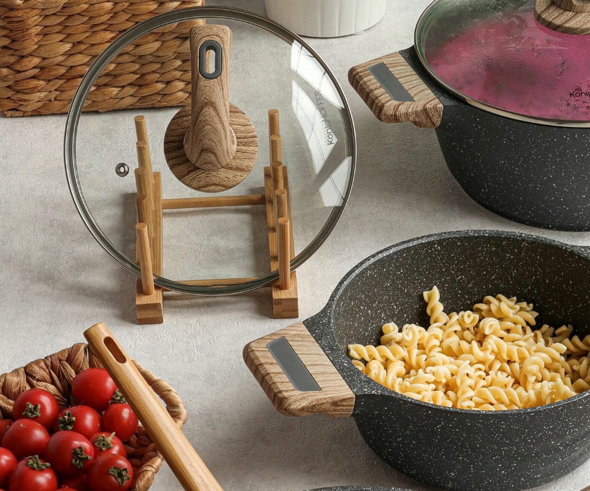 STOJAK NA POKRYWKI PATELNIE DESKI ORGANIZER DREWNIANY 8 MIEJSC Marka Brunbeste