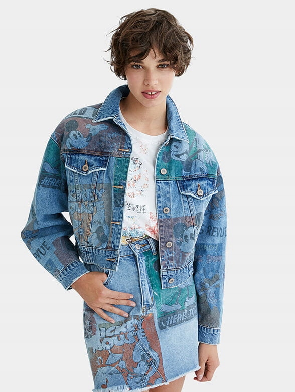 Desigual Niebieska Kurtka Jeansowa Print (XL)