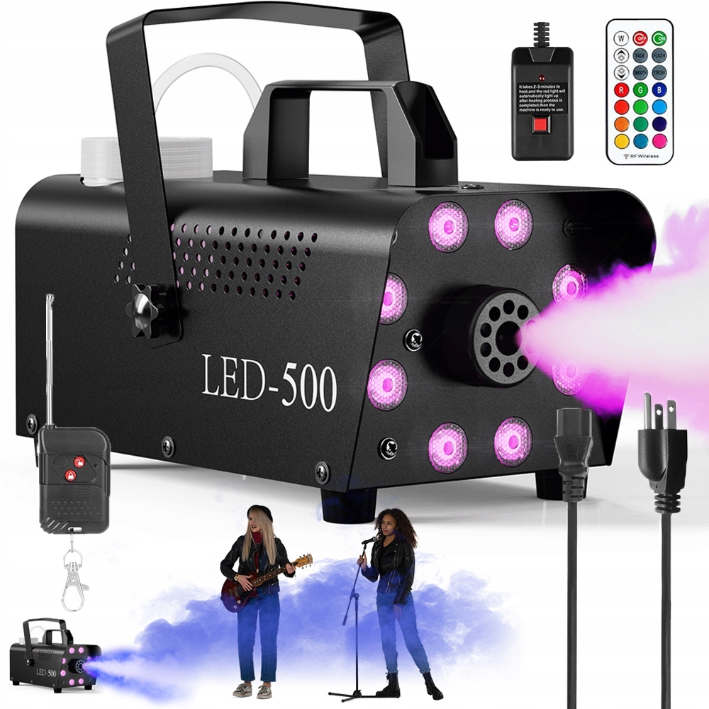 Výrobník Kouře, Mlha, Zakouření, 8 Led Diod Rgb, Silný, Výkonný, 500 W Dálkové Ovládání