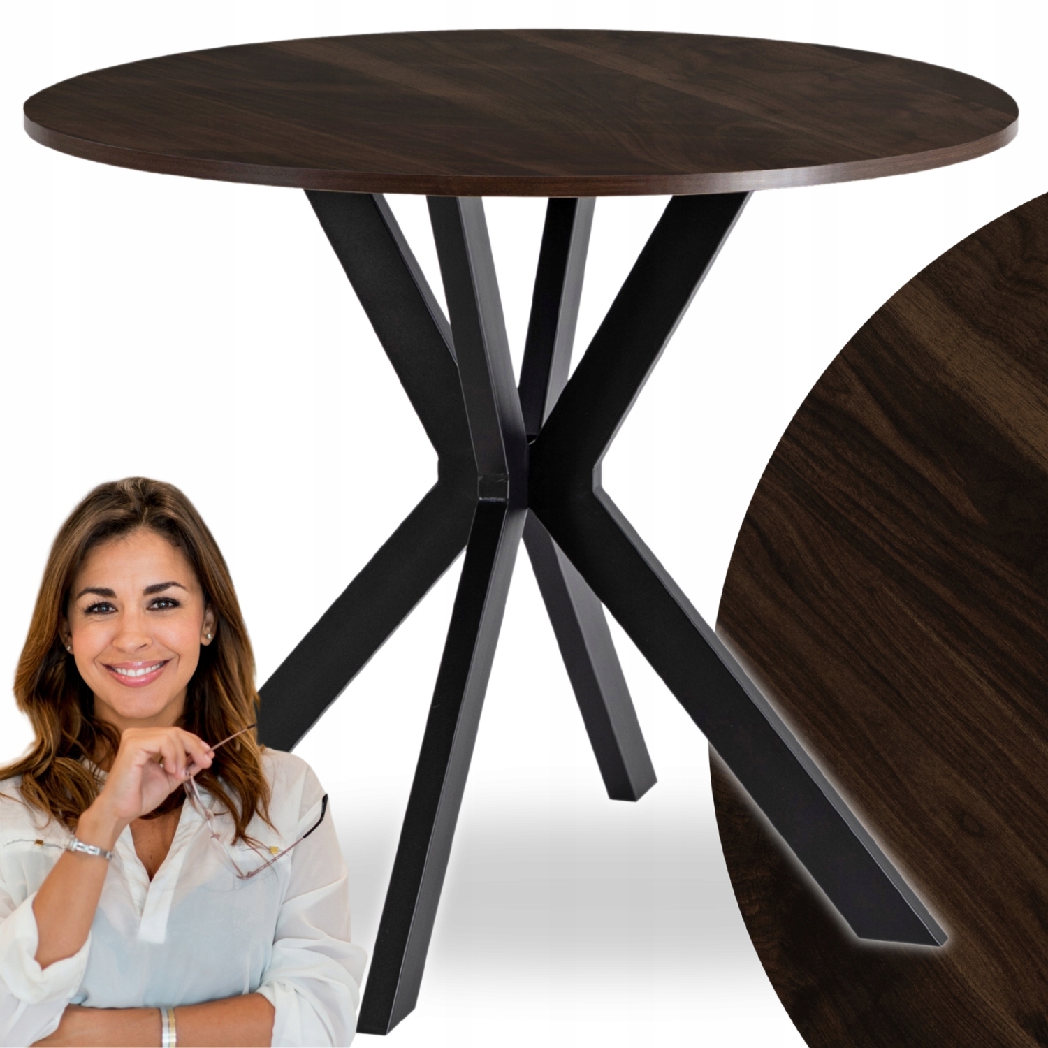 Kulatý kuchyňský stůl do obývacího pokoje Kuchyňský jídelní stůl Malý ořech Lauren Ø90