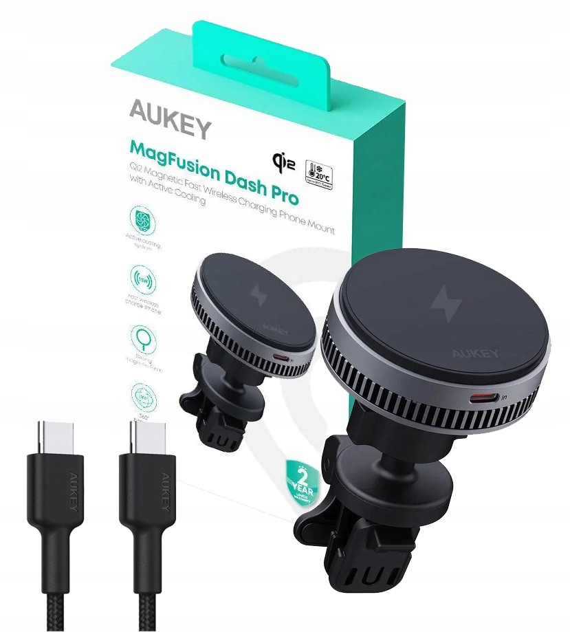 Aukey HD-MC13A Qi2 15W 3A chladicí bezdrátová nabíječka automobilová