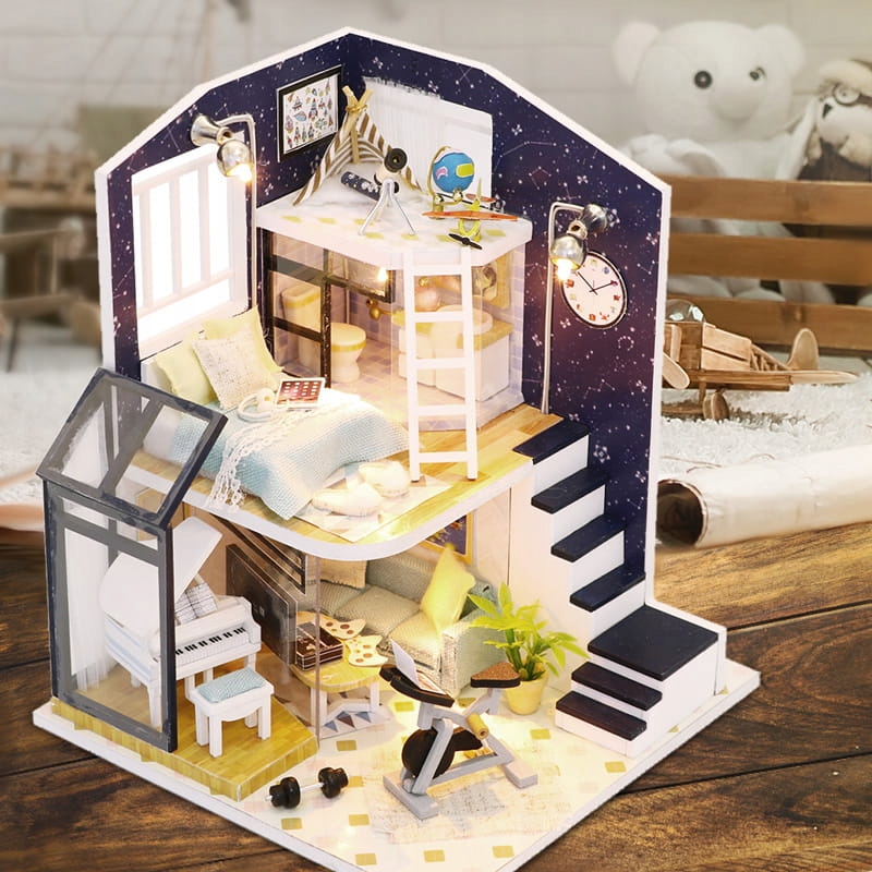 Miniaturowy Domek Migająca Gwiazdka Astrologia Niebo Teleskop