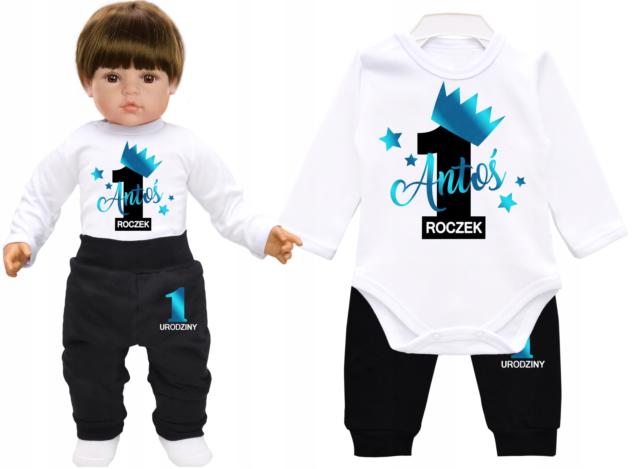

Komplet Body Spodnie Urodziny Roczek Rok Imię r 92