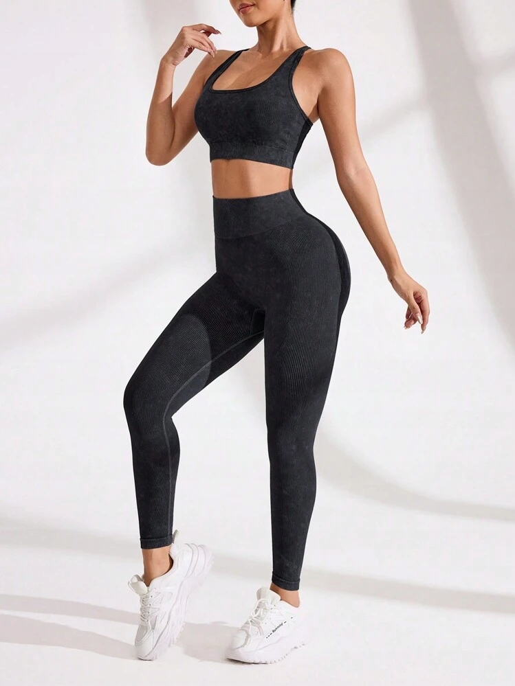 Shein Grafitowy komplet legginsy top (s)