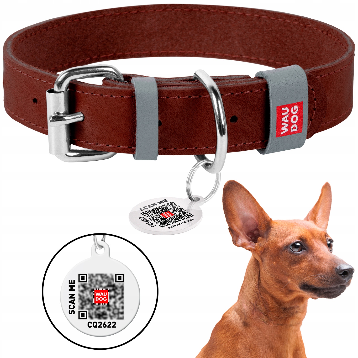 Levně Kožený obojek pro psa Qr Adresář Bonus, hnědý, velikost XL