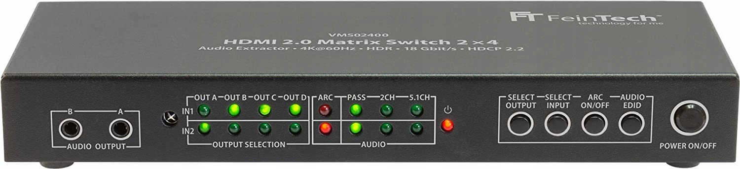 FeinTech VMS02400 HDMI 2.0 Matrix Switch Splitter 2 wejścia 4 wyjścia Audio Extractor 4K 60Hz HDR