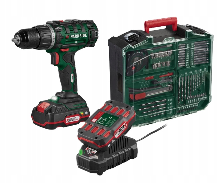 Wiertarko-wkrętarka Parkside Pabs 20-Li G8 20V, akumulatory 2Ah, ładowarka,