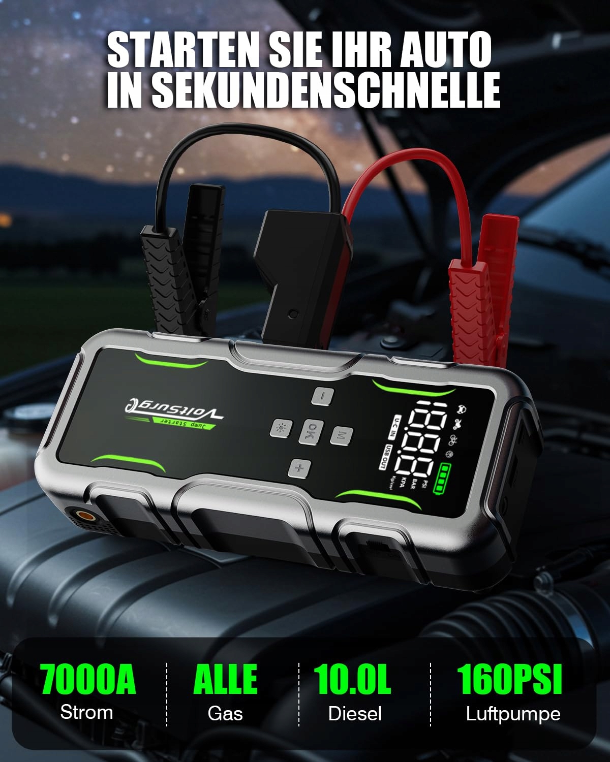VOLTSURGE Powerbank 160PSI Kompresor do Samochodów 12V LED — miniatura 2