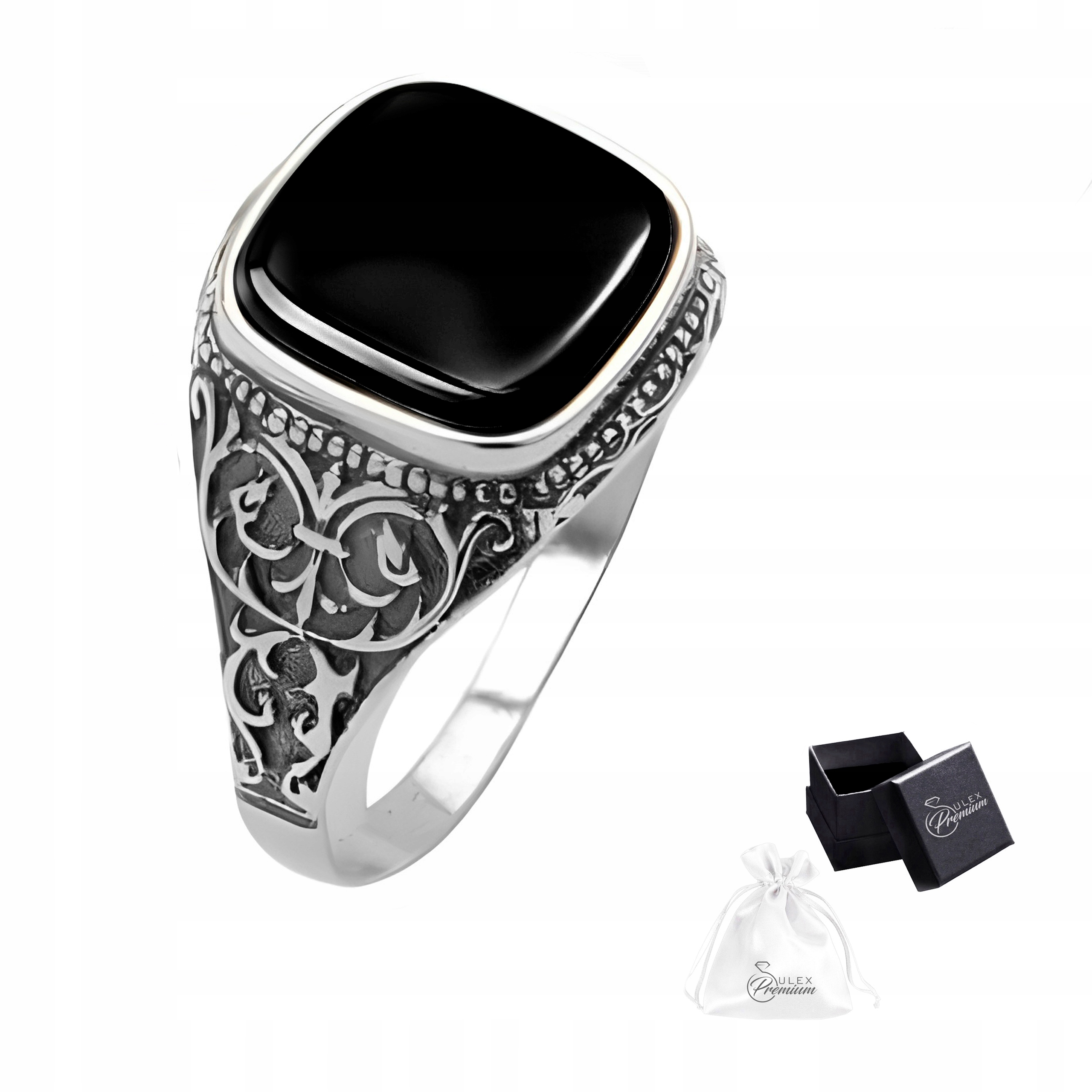 Stříbrný signet ryzost 925 Stylový lehký prsten s onyxem pro něj vel.