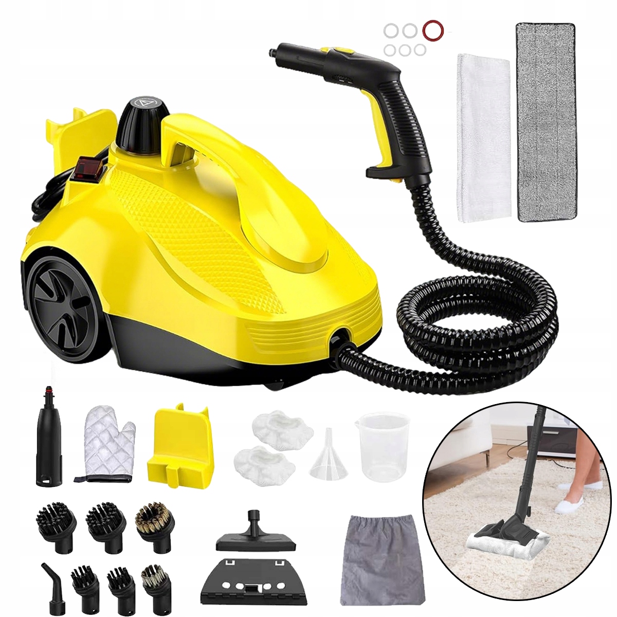 Mocna Parownica Myjka Parowa Czyścik Mop Parowy Duży Zestaw Akcesoria 2000W