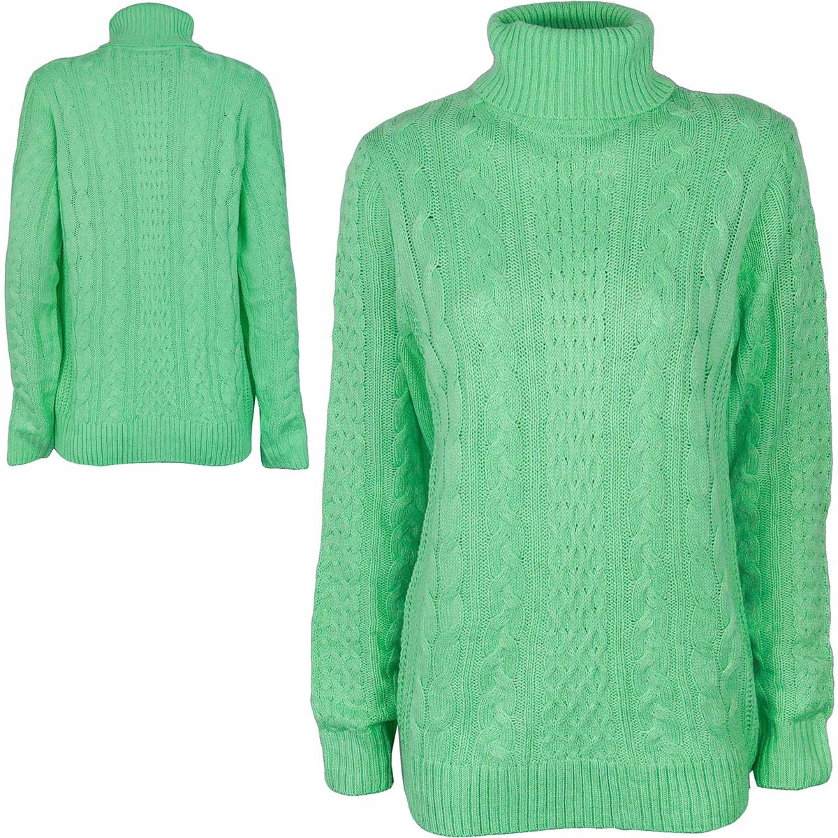 

Modny Damski Miętowy Sweter Golf w Warkocze L 40