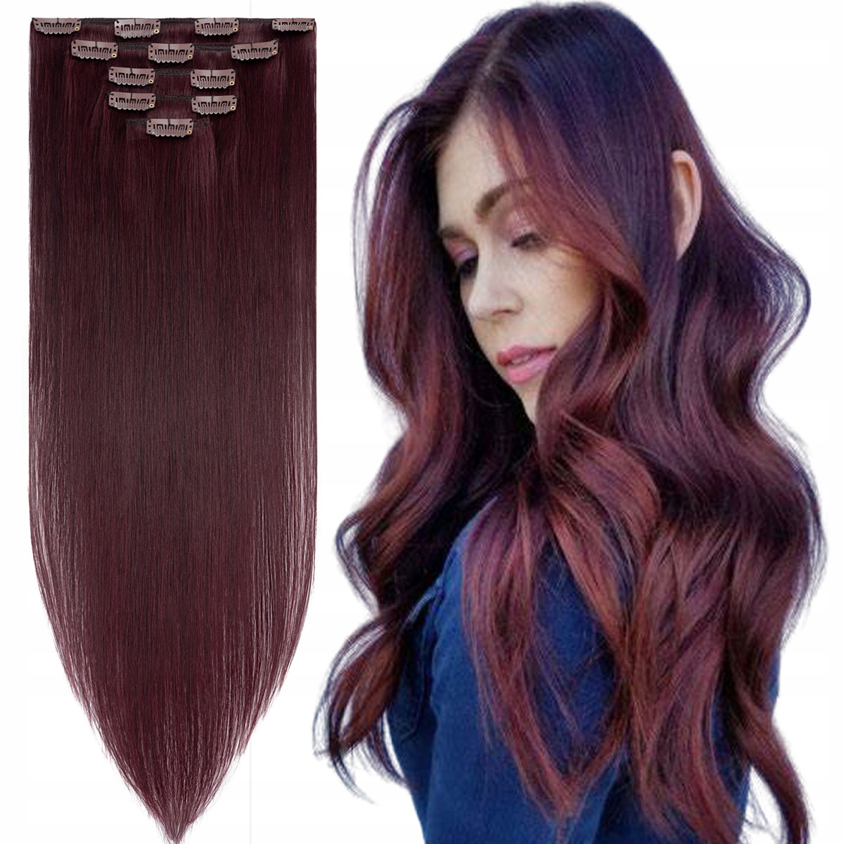 99J Wino Czerwone CLIP IN 50cm 5taśm-100% WŁO