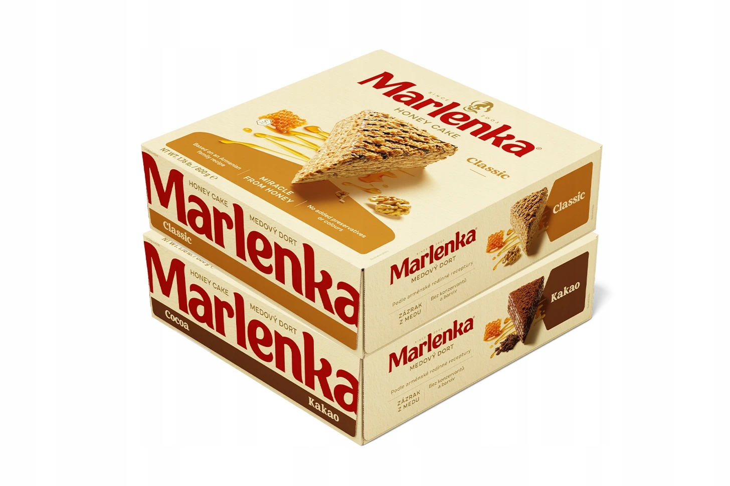 Levně Marlenka Duopack Medový dort s vlašskými ořechy 800 g a Medový dort s kak