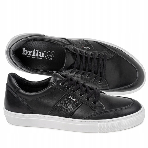 Brilu Polskie Skórzane Sneakersy Męskie Maverick Czarne 41
