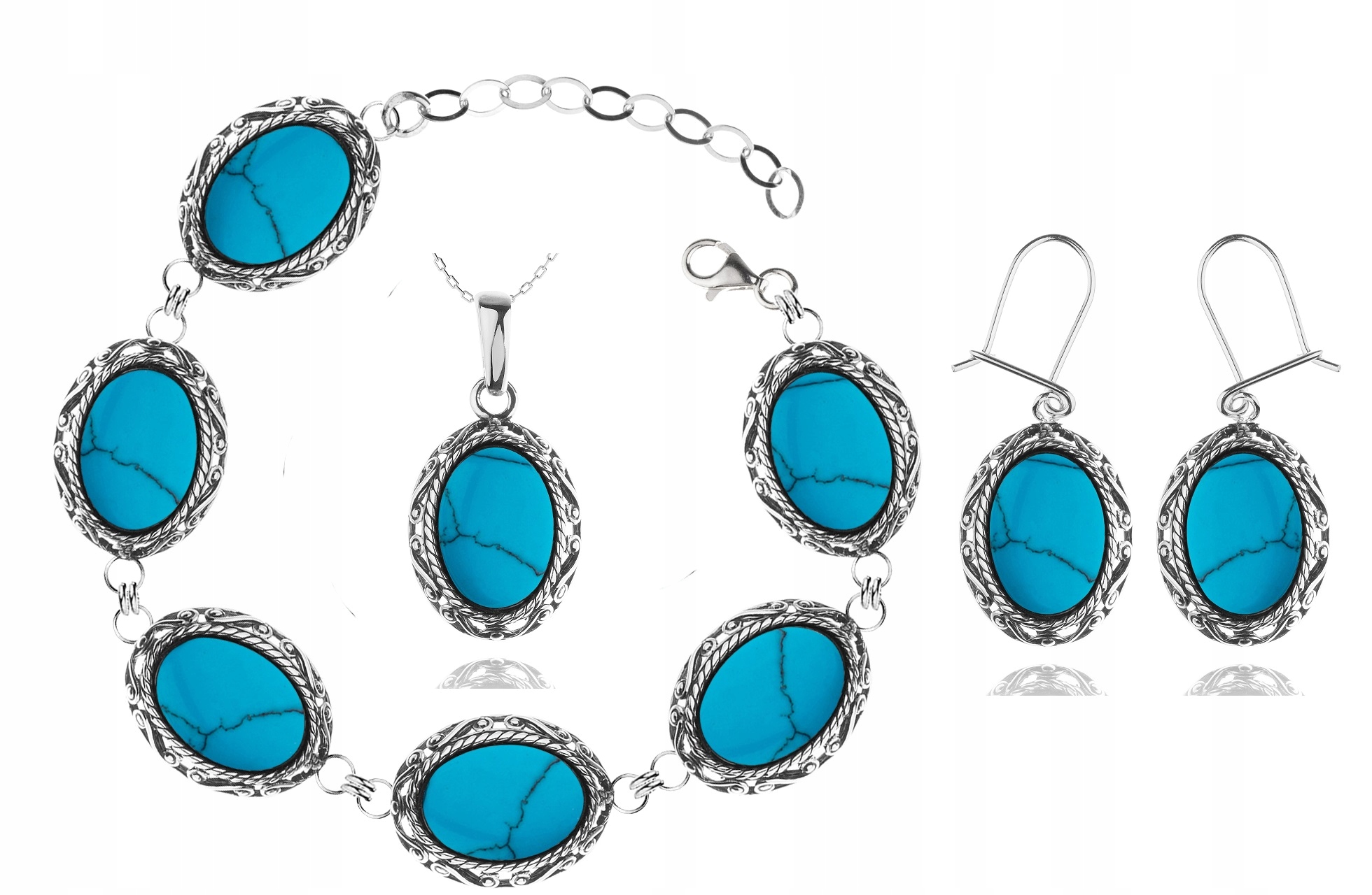 

Komplet Biżuterii Stylizowanej Na Starą Turkusy