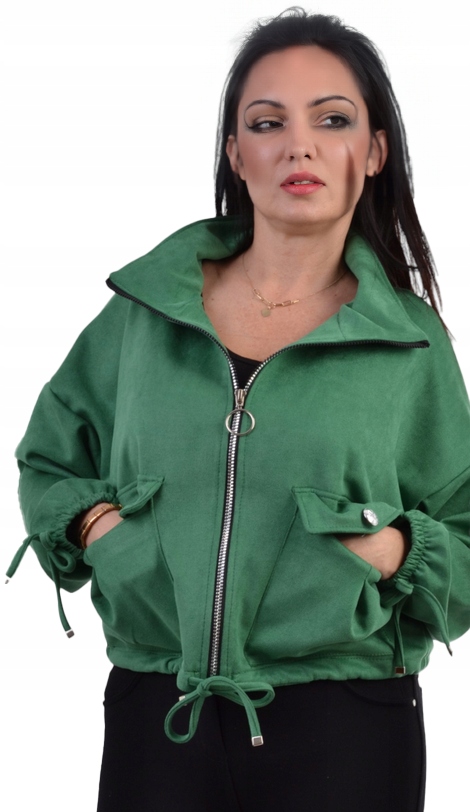 Bunda Bomber Katana Semišová Přechodová Over Size Zelená 44/46 2XL/3XL