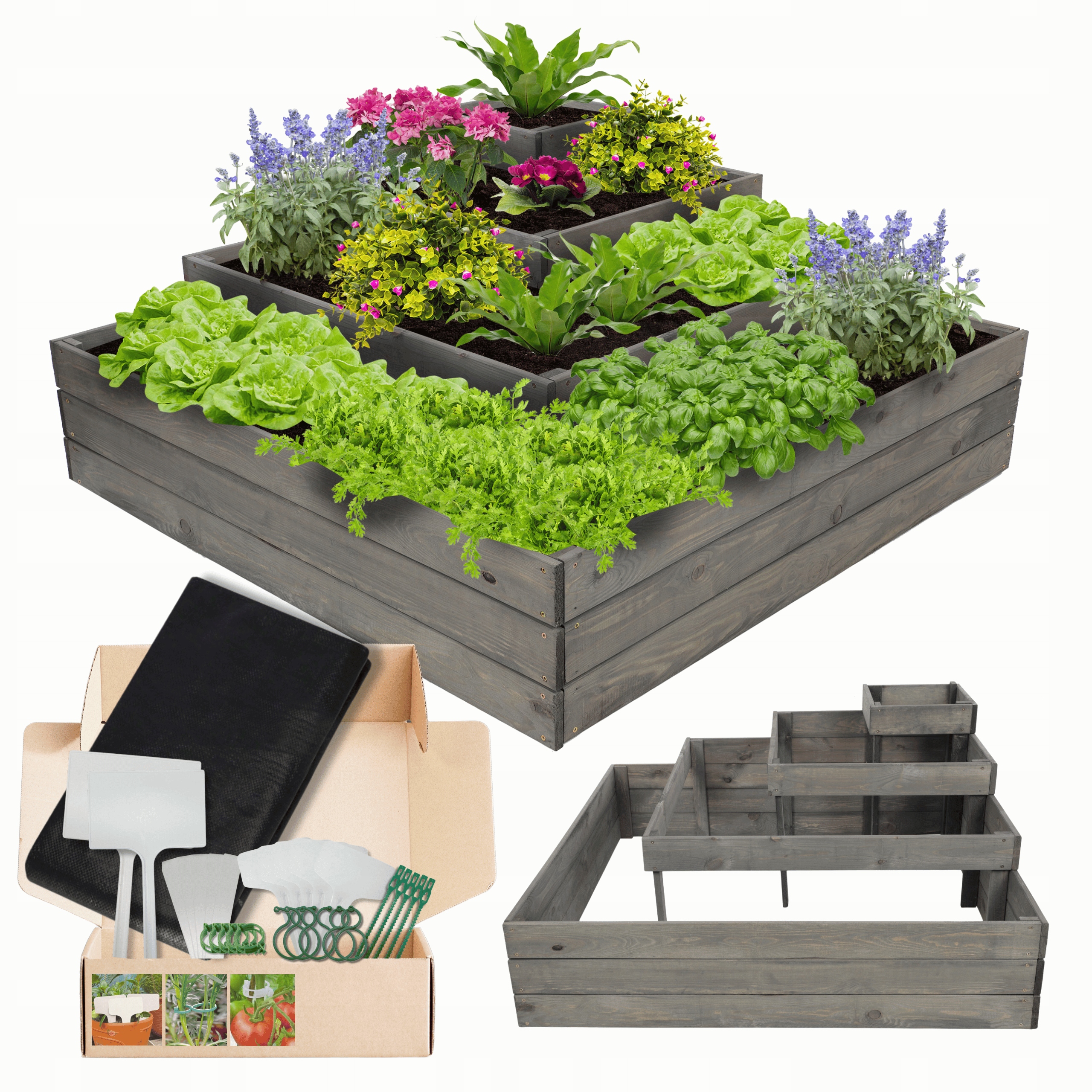 Patrový zeleninový záhon rohový dřevěný truhlík bylinkový záhon zahradní 54x120x120