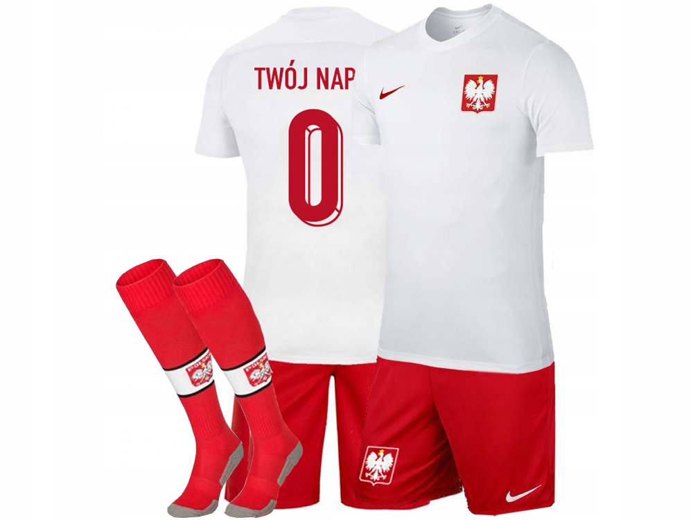 Polska Strój piłkarski +getry komplet Twój Napis np. Lewandowski 128-137