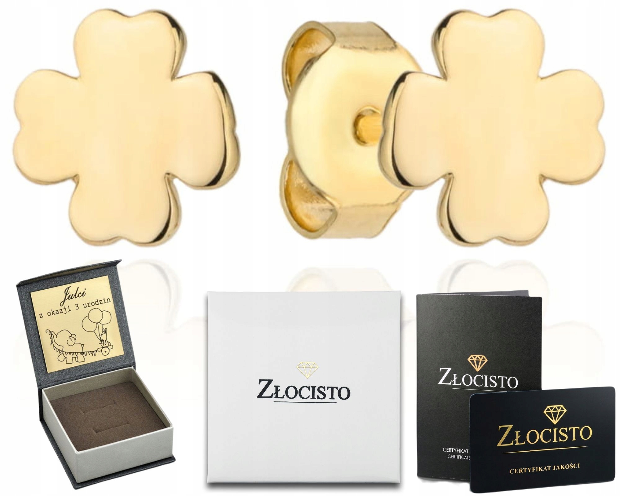 Zlaté Náušnice Čtyřlístkové 8 MM 585 Gravírování Dárek