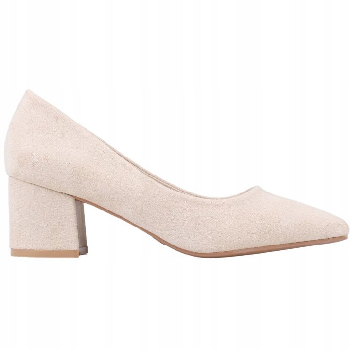 Beżowe Czółenka Damskie Zamszowe Na Słupku Buty Wkł.ekoskóra