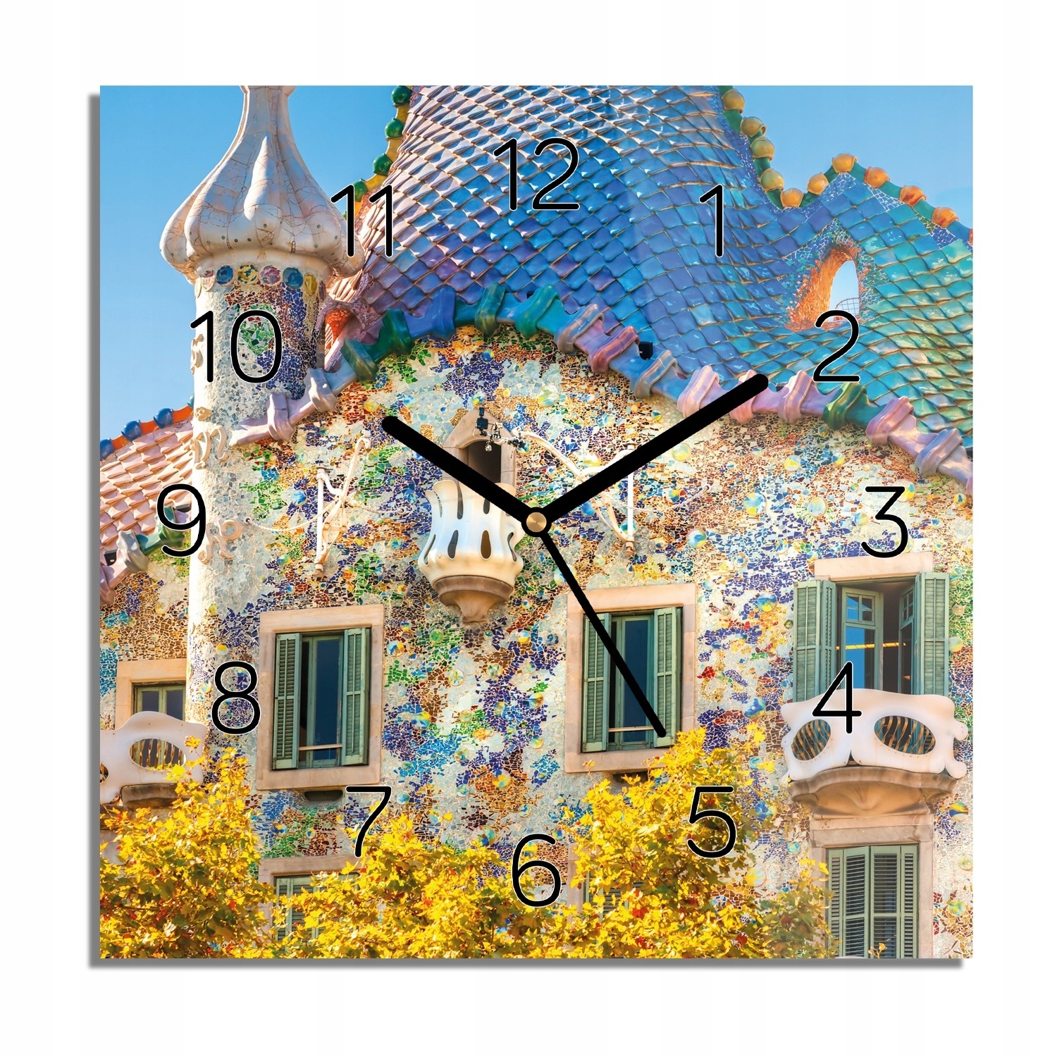 

Dom kolory drzewo zegar na szkle kwadrat 30x30