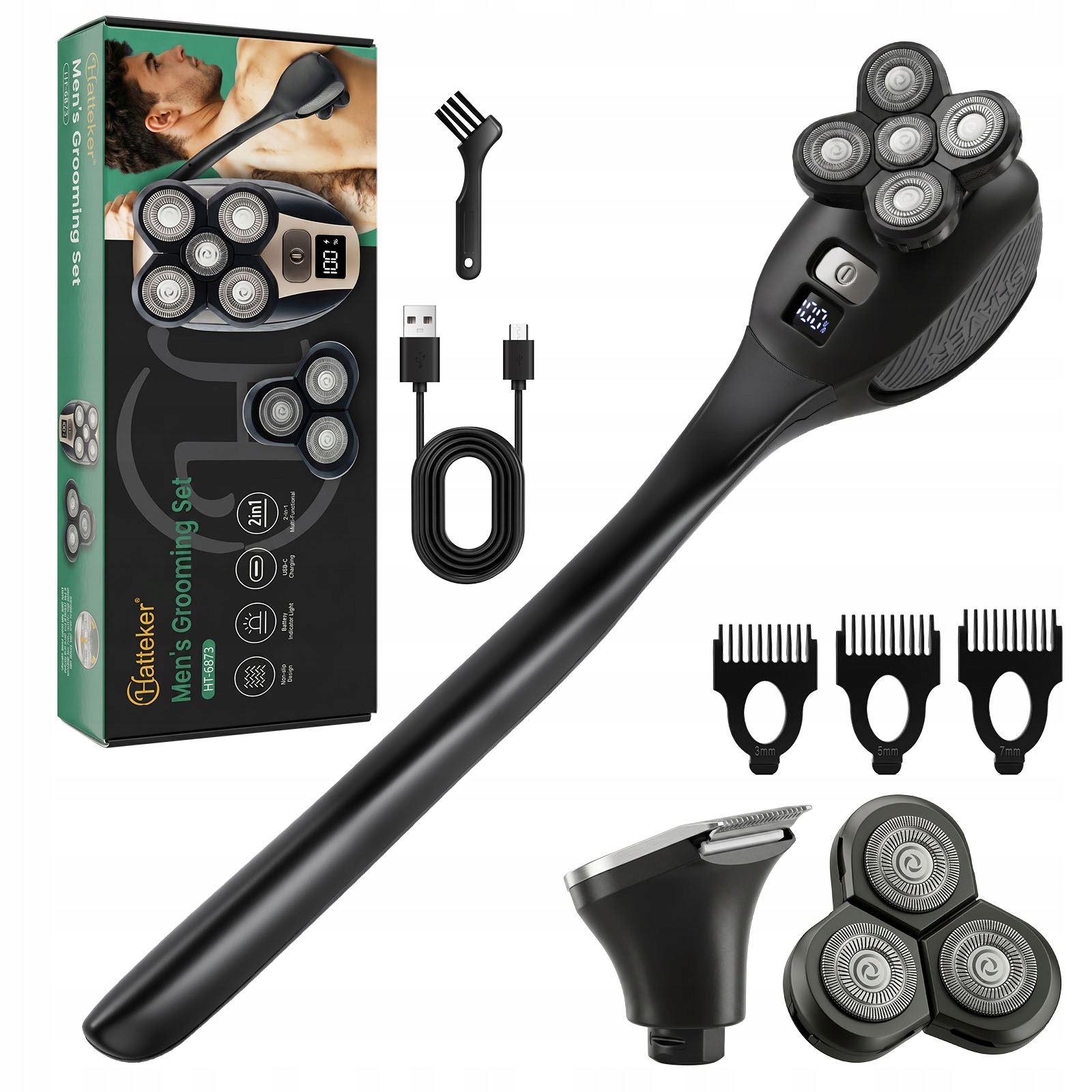 Hatteker HT-6873 pánský strojek 2 v 1 na tělo a vlasy s IPX6, Usb-c