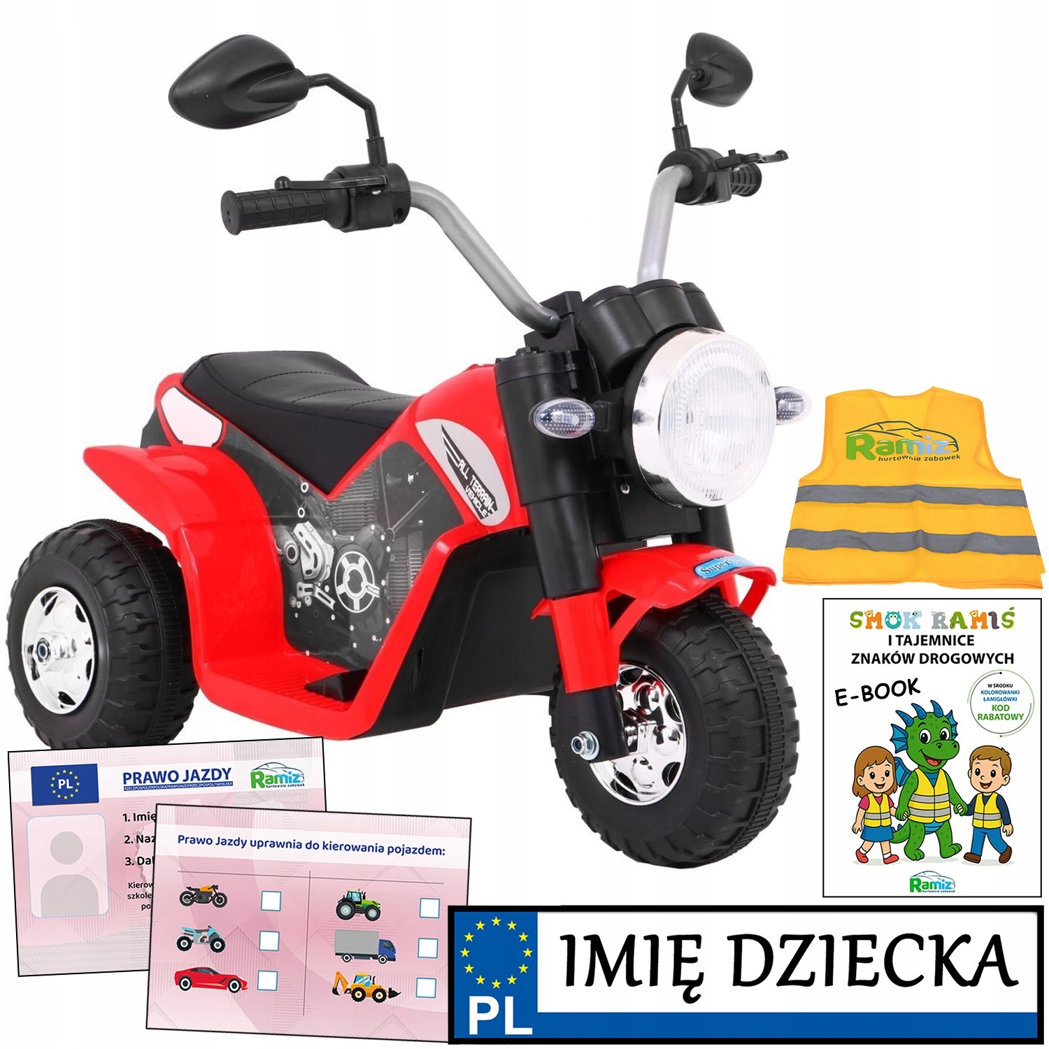 stabilny Motorek Dla Dzieci Harley 3 koła Krążownik Szos prawo jazdy
