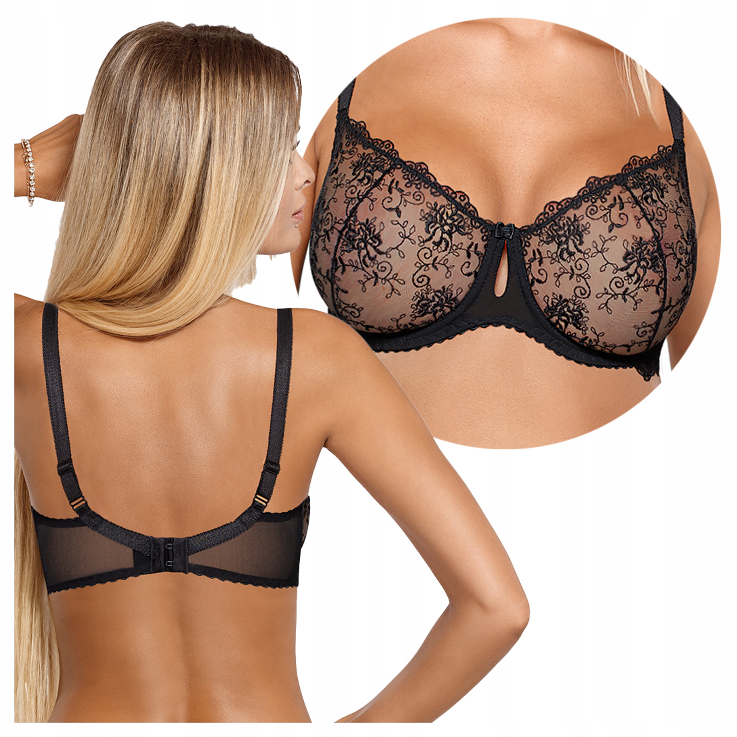 Efektní krajková měkká podprsenka typu soft Polský podprsenka Jenny černá 80A