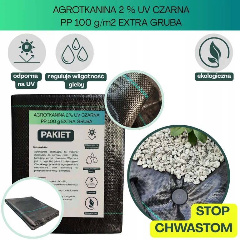 Agrotkanina czarna Extra Gruba 100g/m2 2,3x20 m mata ściółkująca
