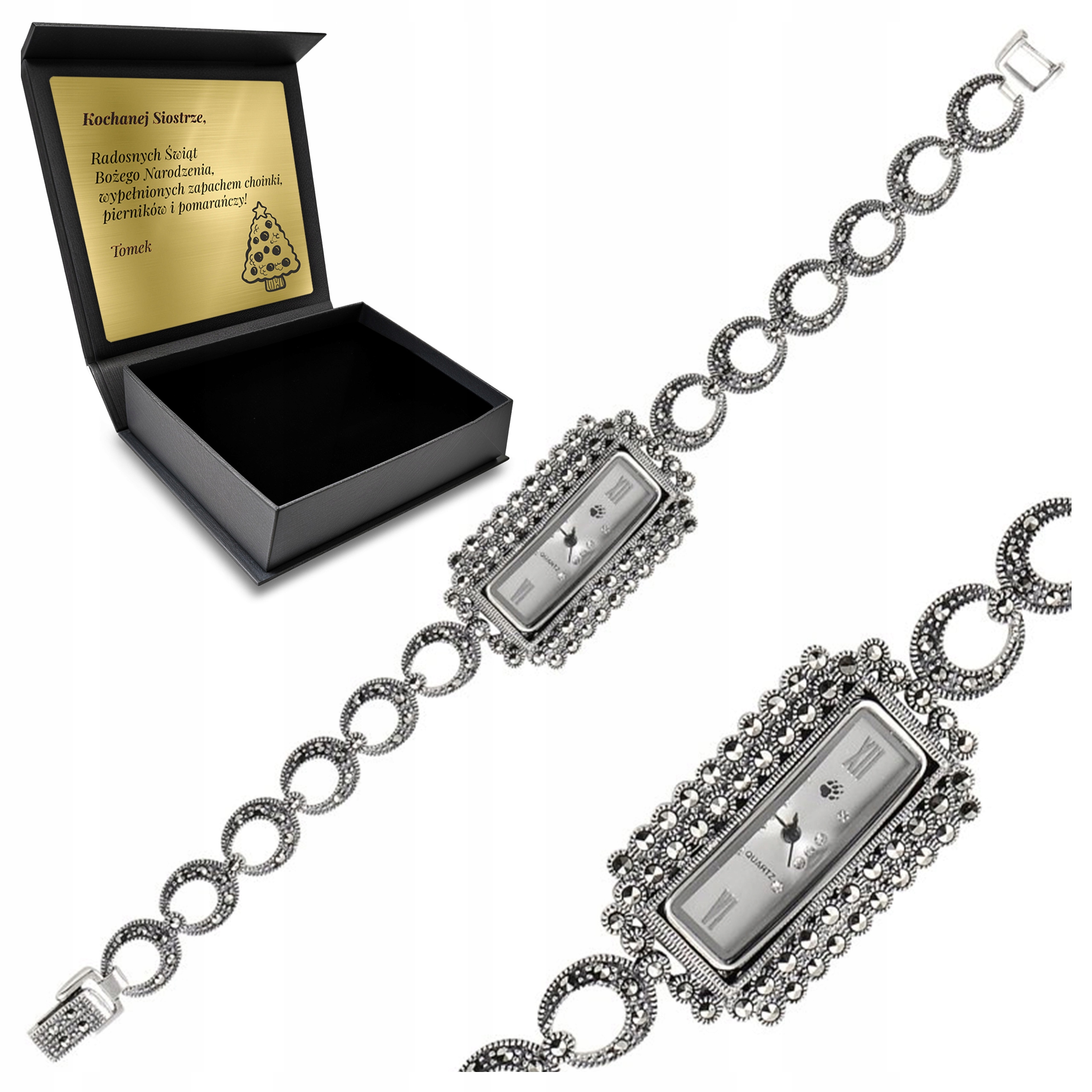 Stříbrný náramek s markýzou, elegantní, okouzlující s gravírováním