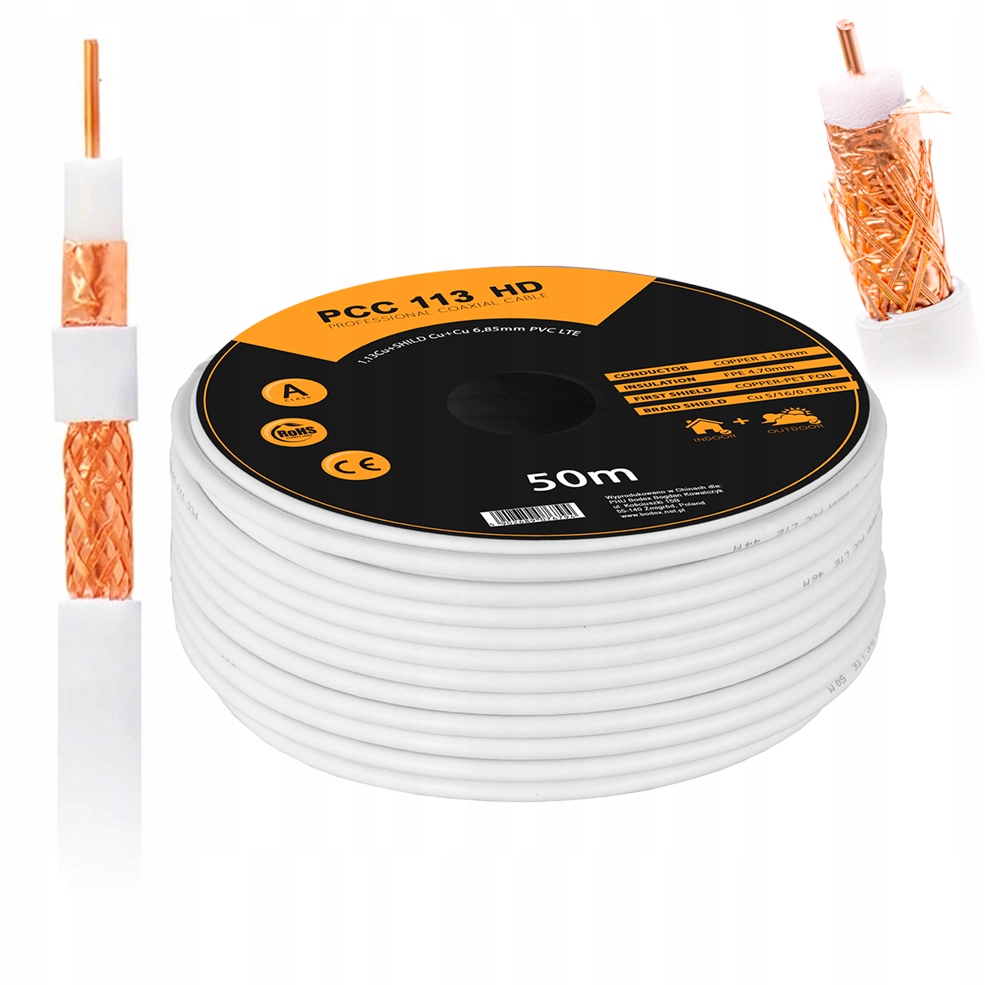 

Kabel Przewód Koncentryczny Antenowy PCC113 Cu 50M