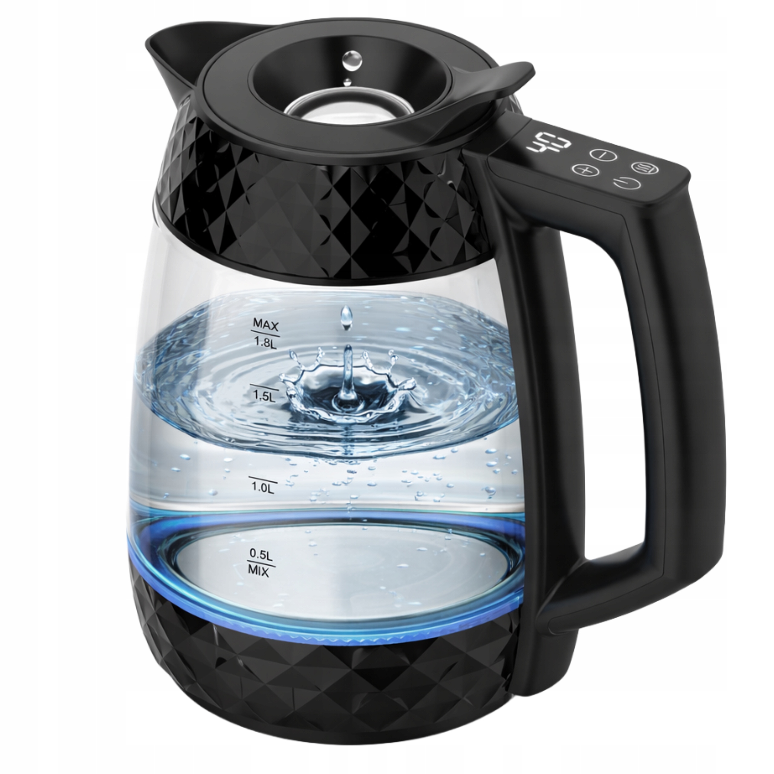 Czajnik Elektryczny Szklany Z Regulacja Temperatury Led 1,8L Bezprzewodowy