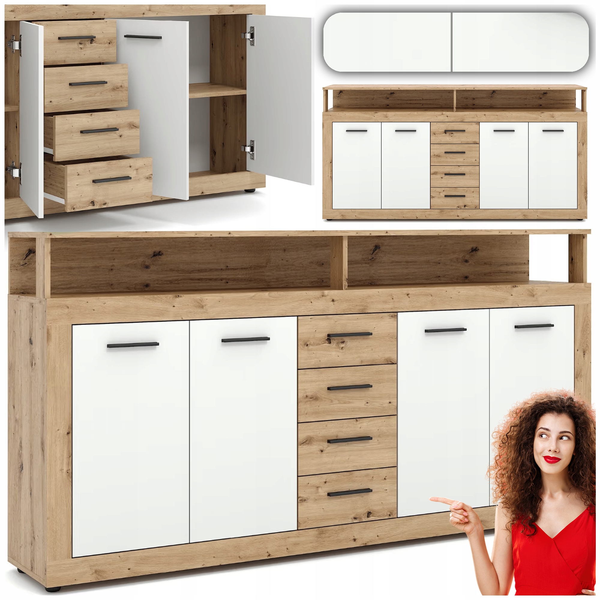 Komoda se zásuvkami Velká dřevěná do obývacího pokoje Dub Bílý Blago 190 cm