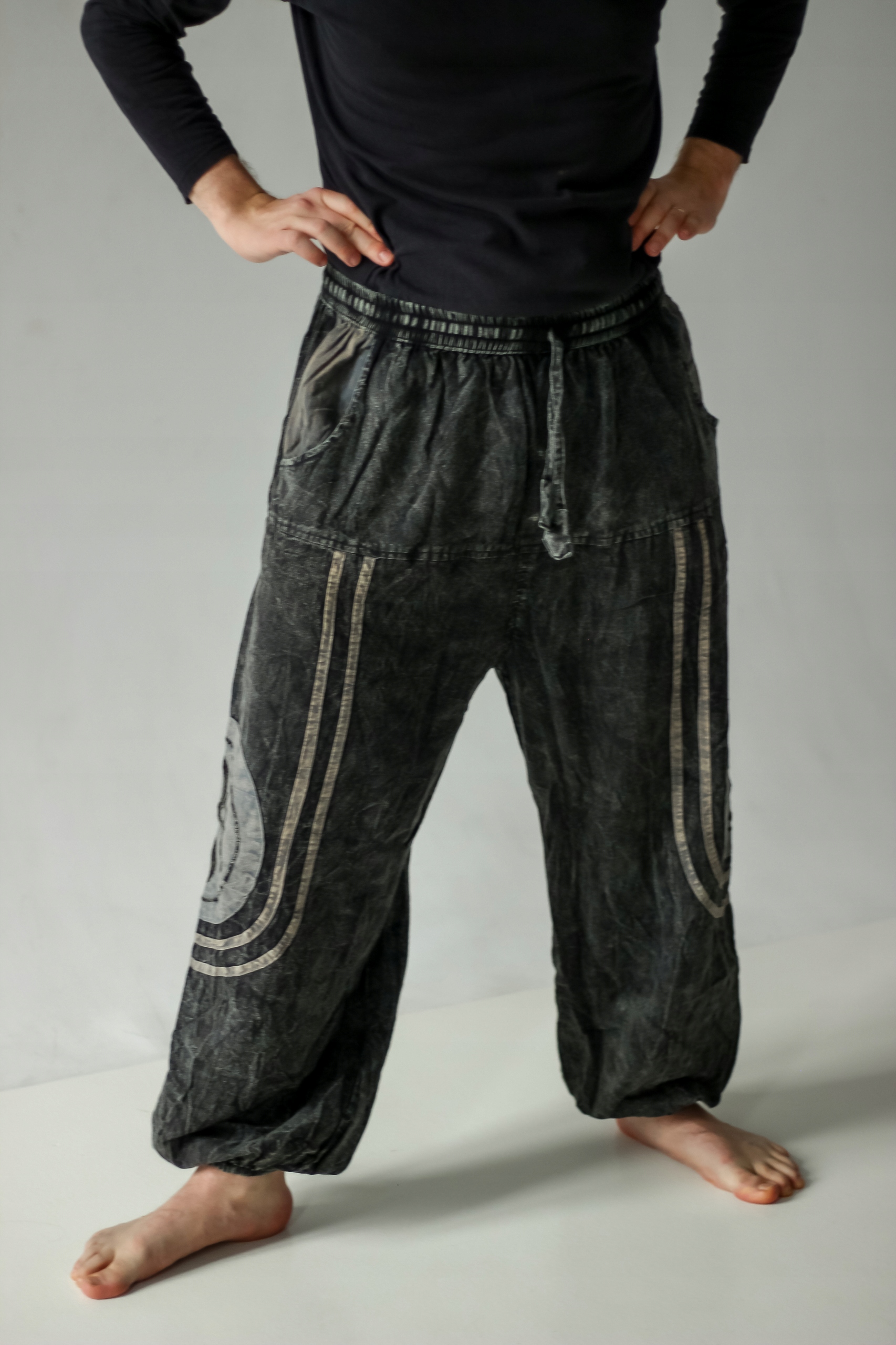 Kalhoty baggy volné aladinky se symbolem Om přetíratelné hippie etno