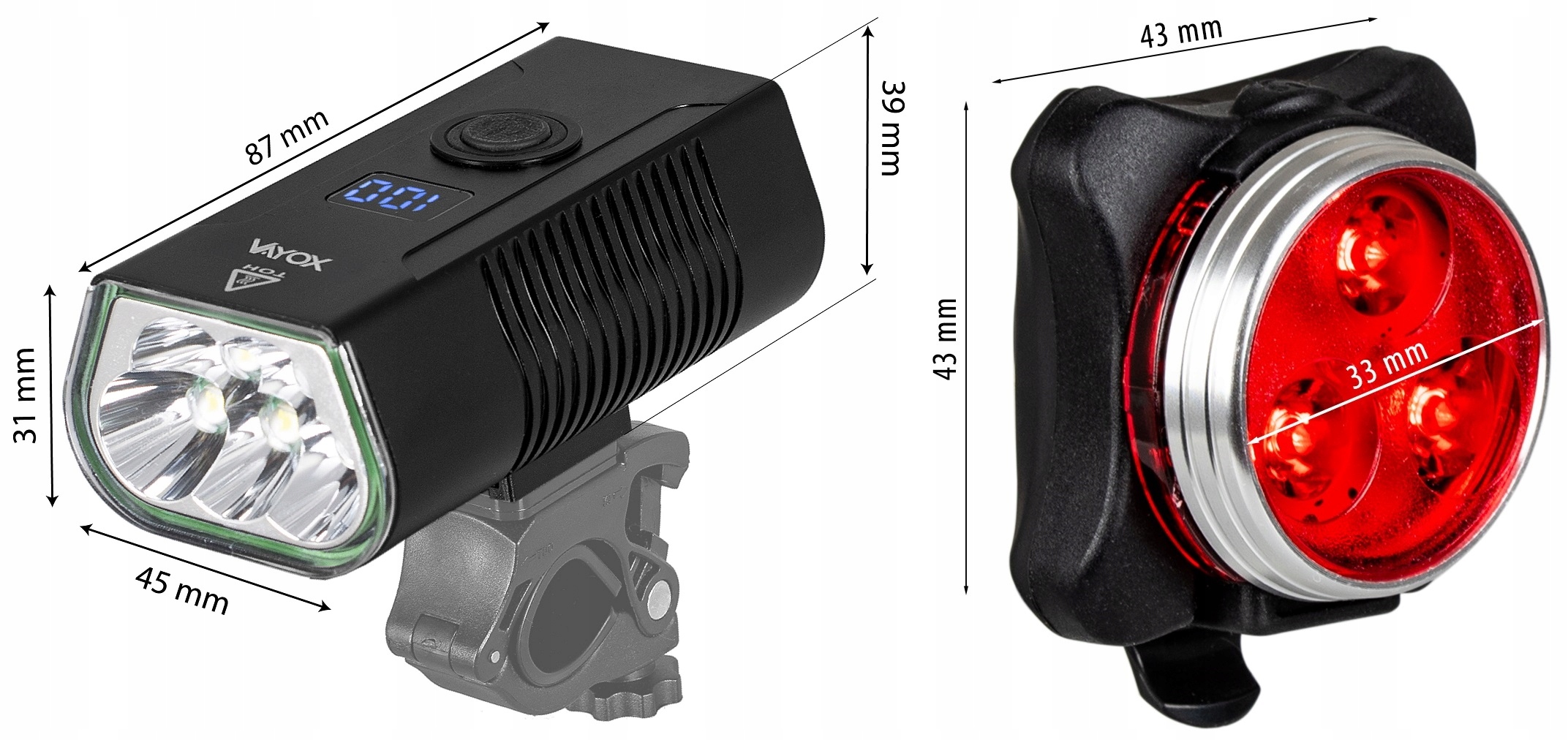LAMPKA ROWEROWA PRZEDNIA AKUMULATOROWA 5xLED + OŚWIETLENIE TYLNE USB VAYOX Rodzaj przednie