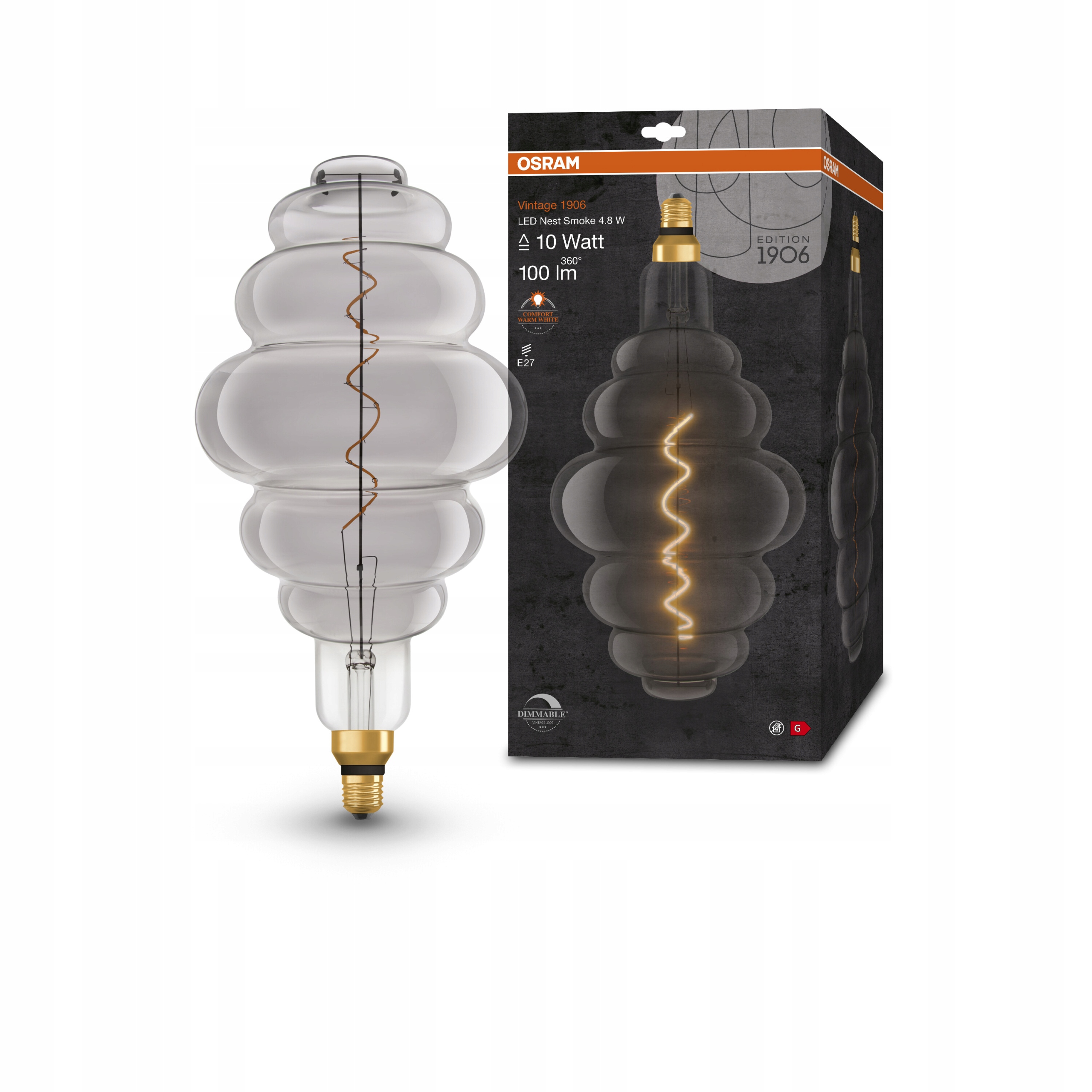 Ledvance stmívatelná kouřová Led žárovka E27 4,8 W Vintage 1906, teplá bílá