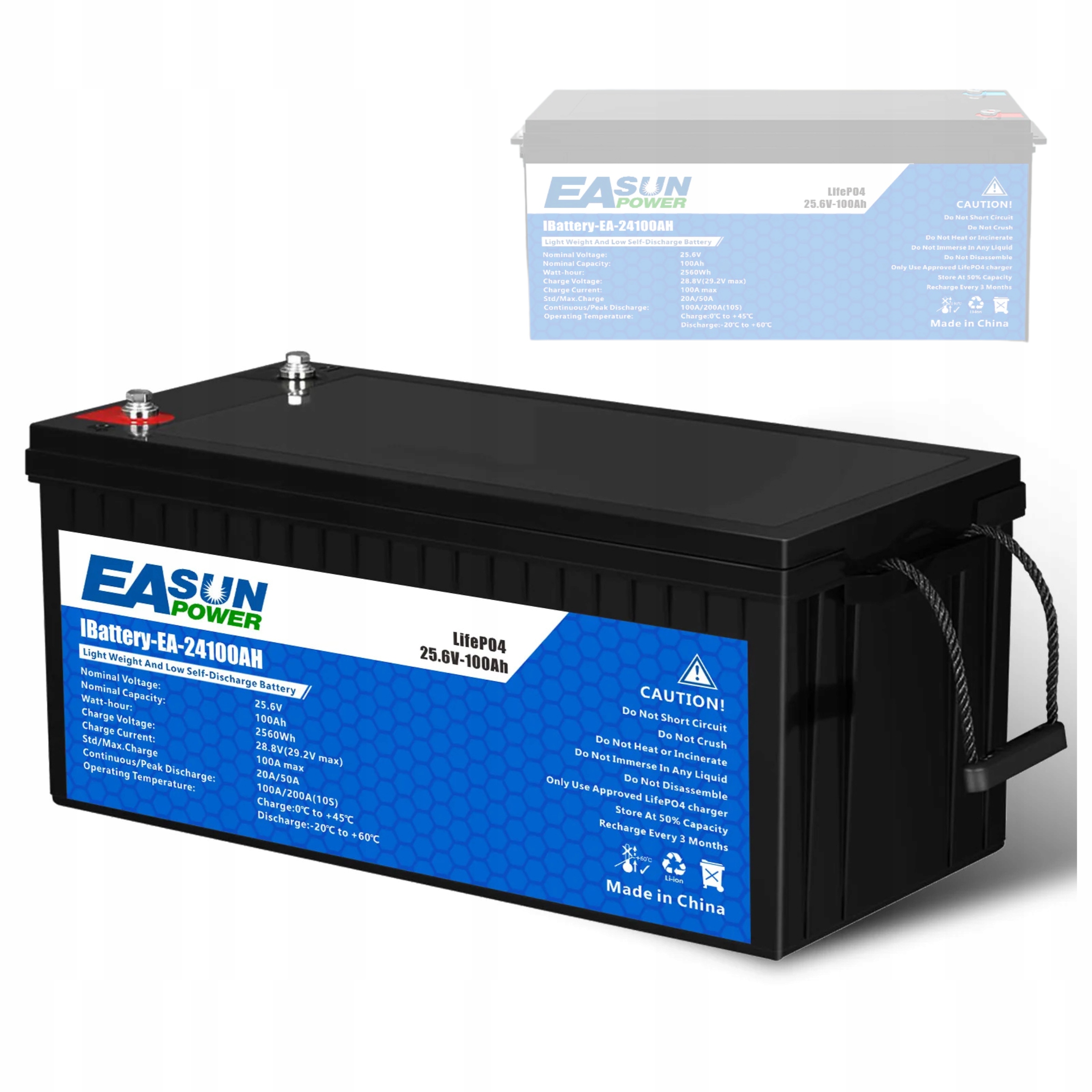 Akumulator Bateria Easun 100Ah 24V 2560Wh 100A Bms LiFePO4 Do Kampera