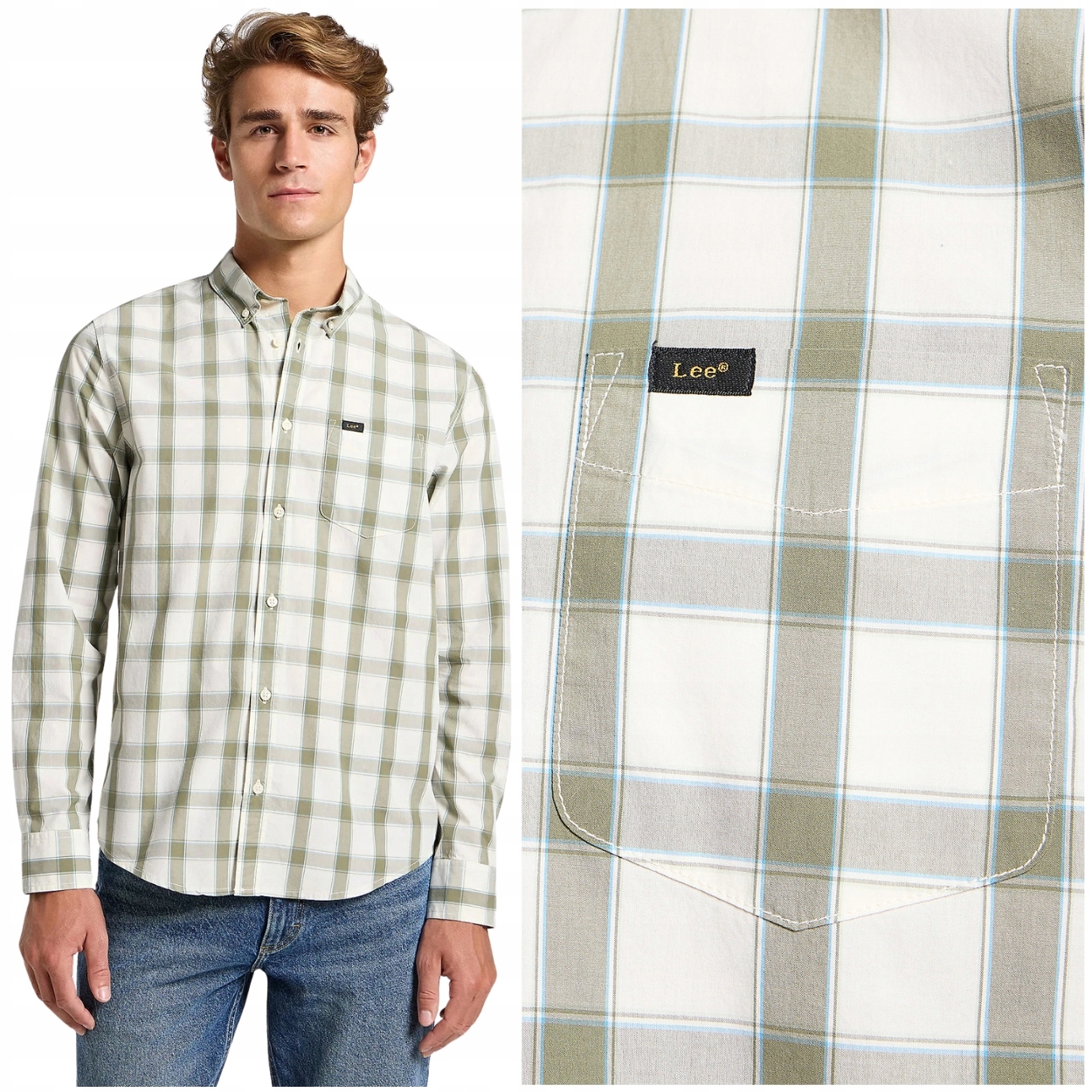 Lee Button Down Ecru regular fit pánská kostkovaná bavlněná košile XL