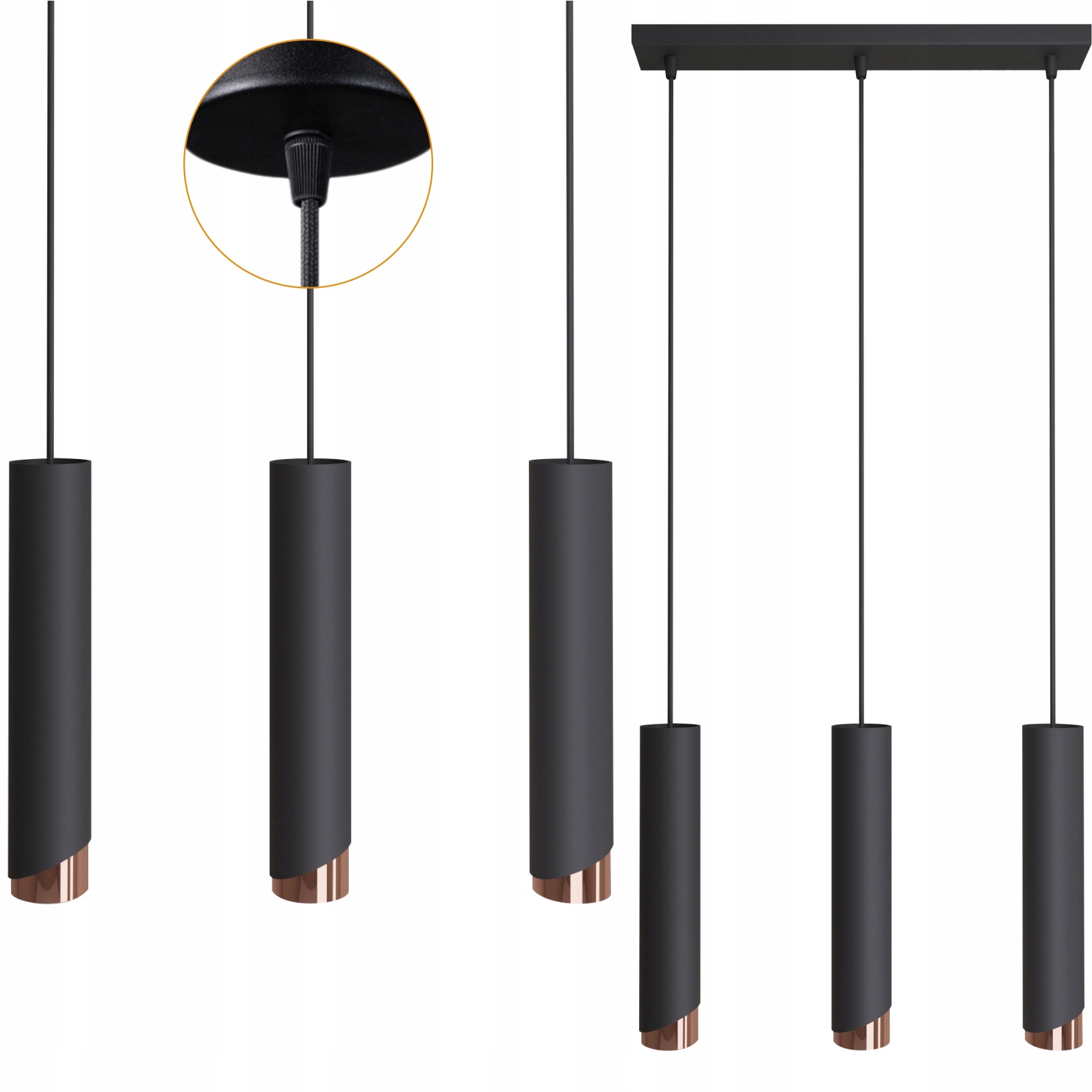 Závesná stropná lampa s kovovým závesom Bragi Čierna Medená 3xGU10 Led