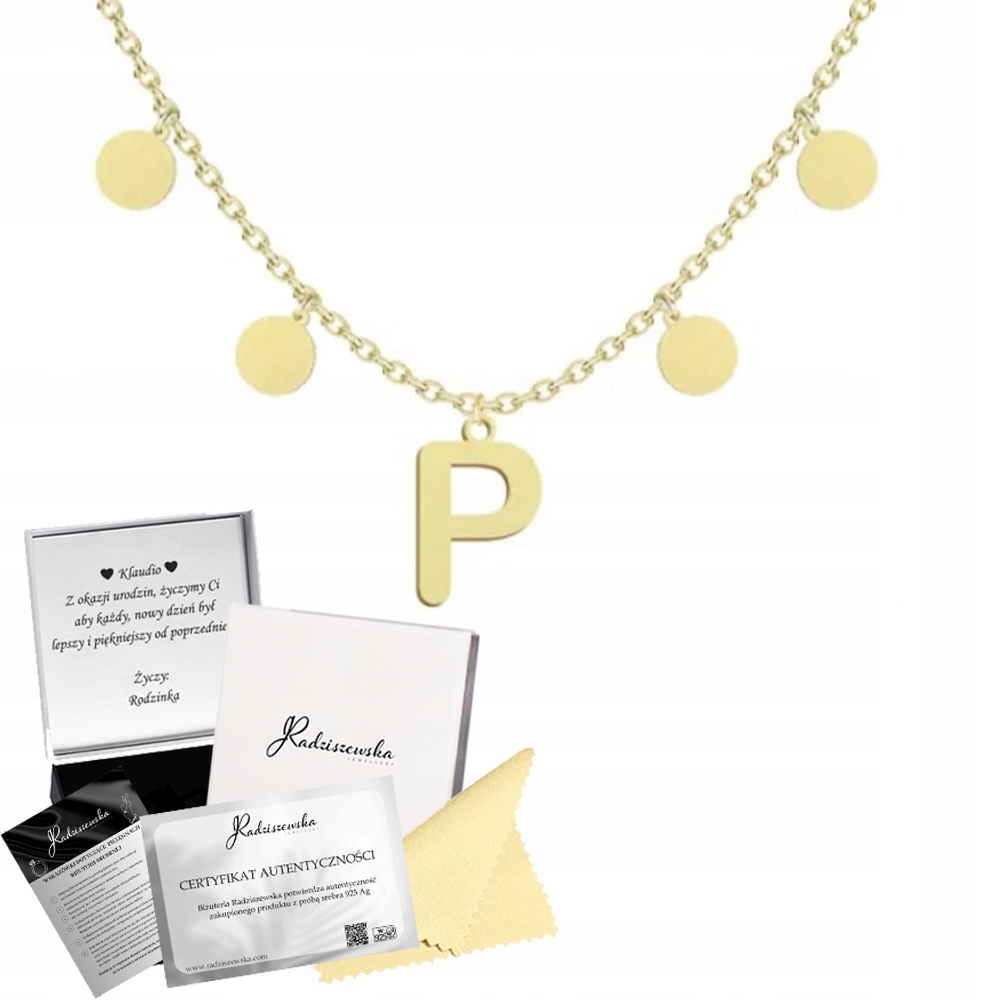 Zlatý náhrdelník Choker Písmeno Plechy 925 Řetízek Dárek Přání Bonus