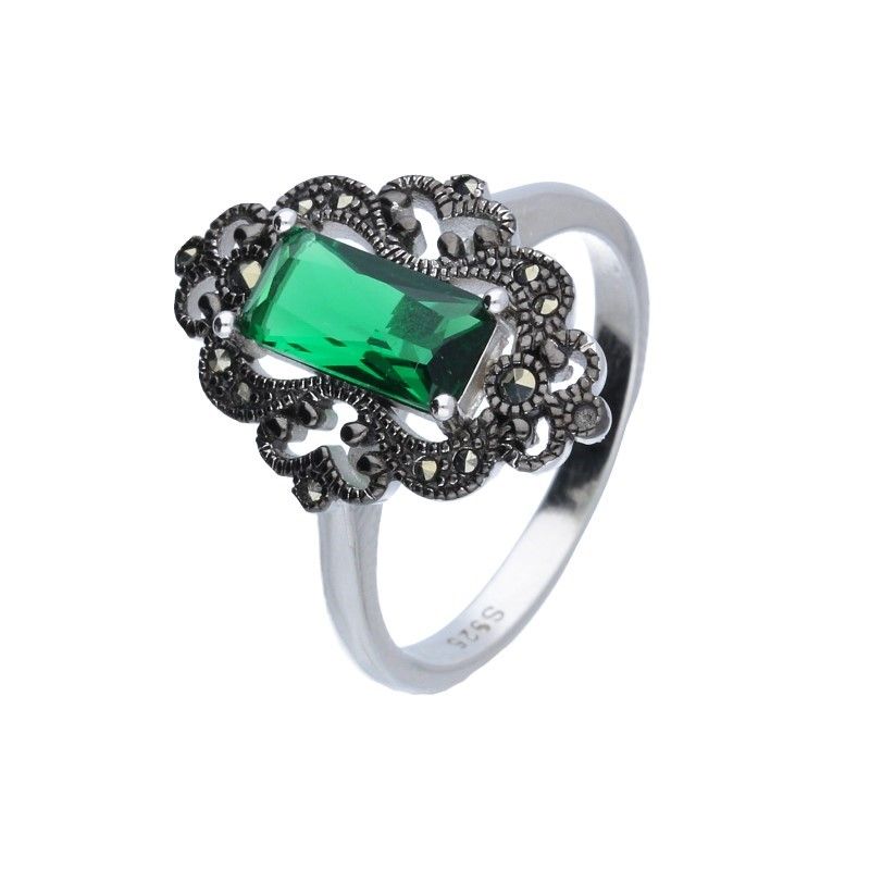 Dámský stříbrný prstýnek 925 zelený zirkon Ažurový pro maminku r16, módní
