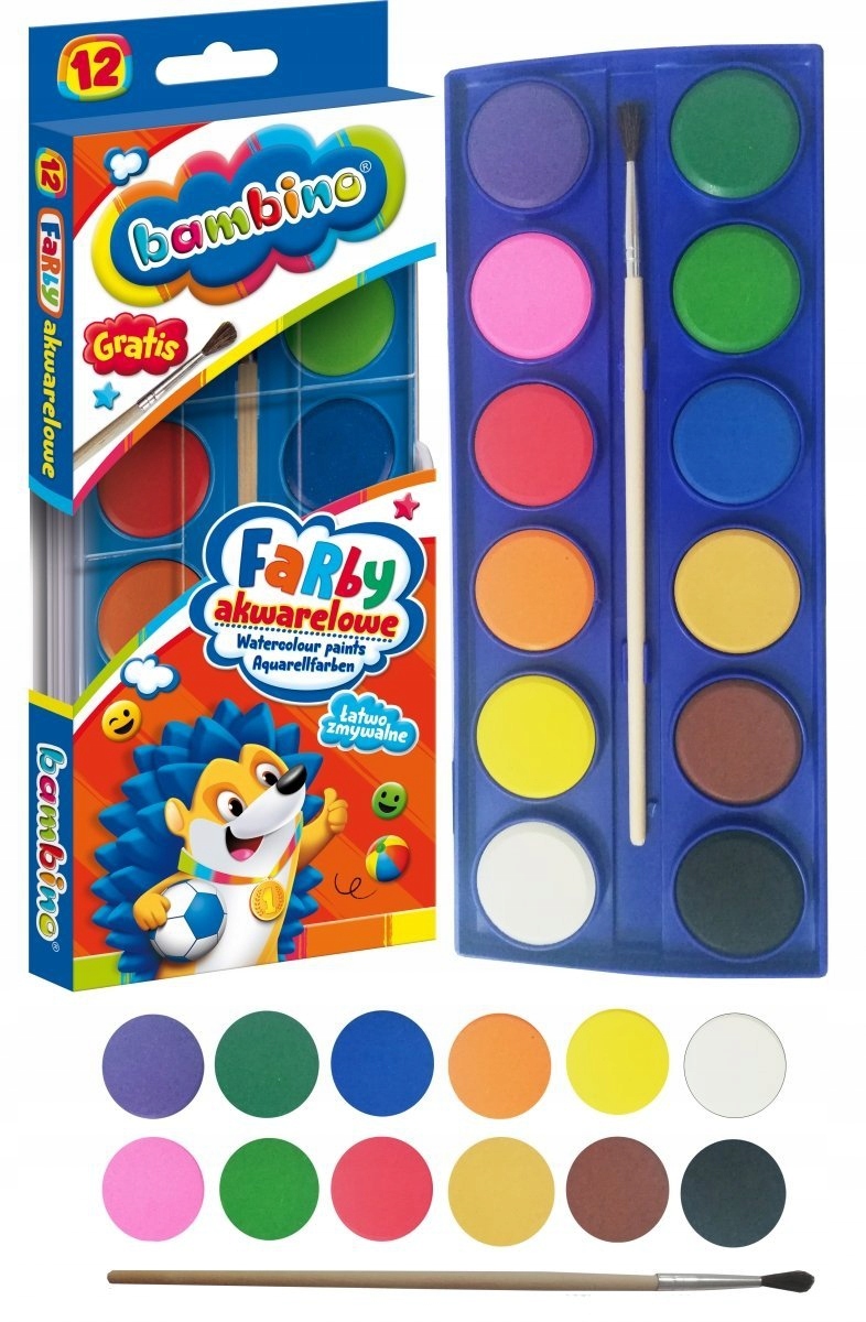 BAMBINO FARBY AKWARELOWE WODNE AKWARELE 12 KOL