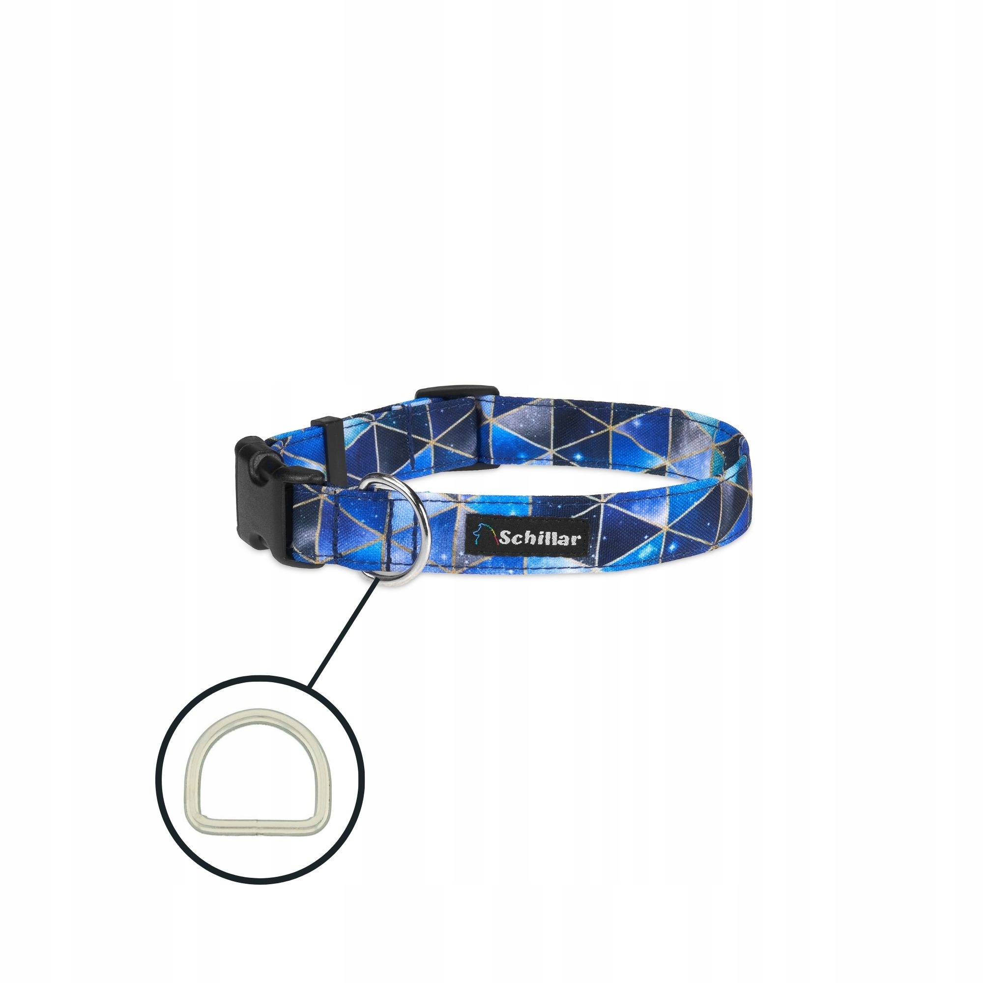 Levně Obojek na sponu pro velkého psa, barevný, modré trojúhelníky, velikost L, velikost XL 40-60 cm