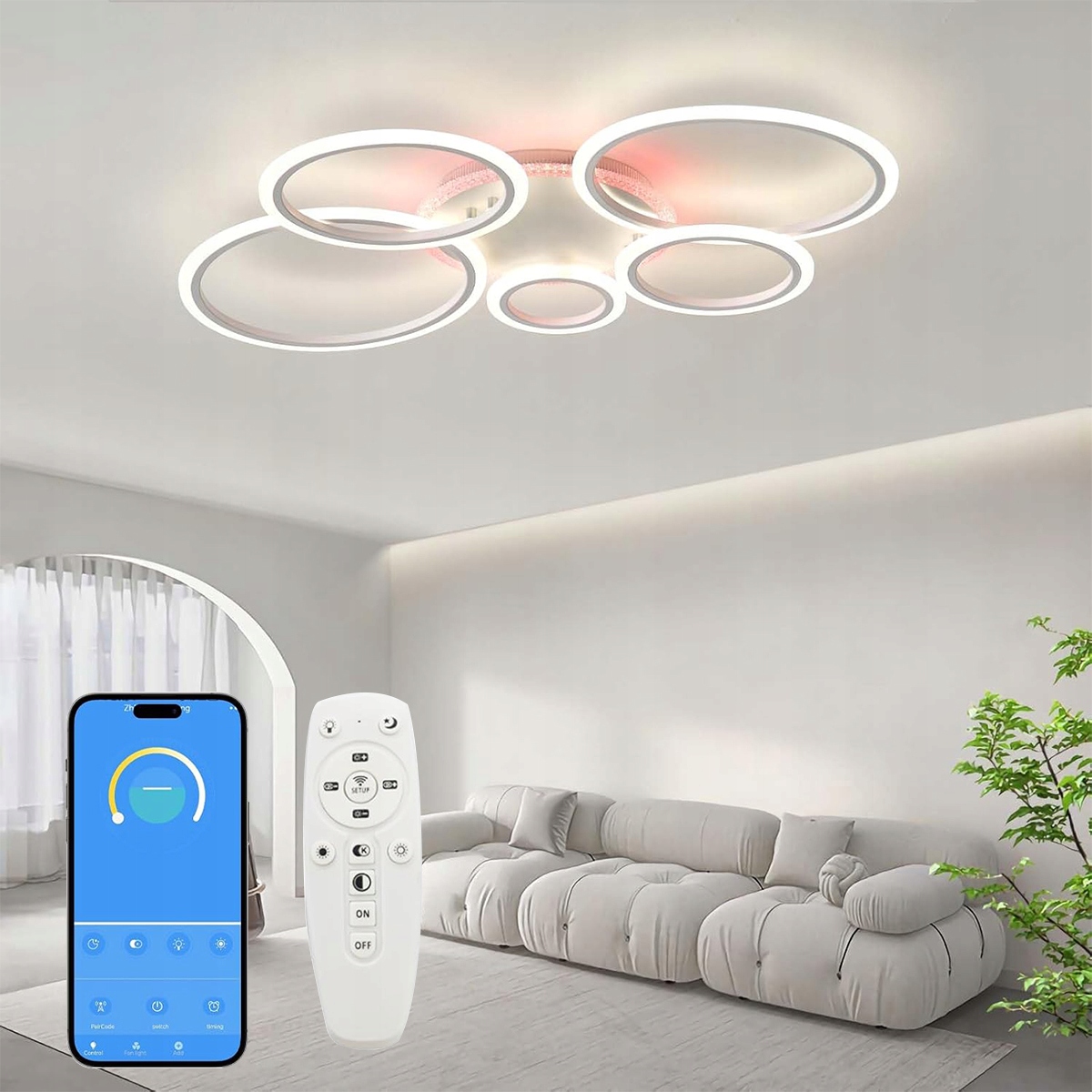 Lampa Led Sufitowa Plafon Ring Żyrandol Oprawa Rgb Pilot