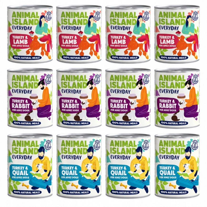 Vlhké krmivo pro psy Animal Island mix chutí 12x800 g 9,6 kg