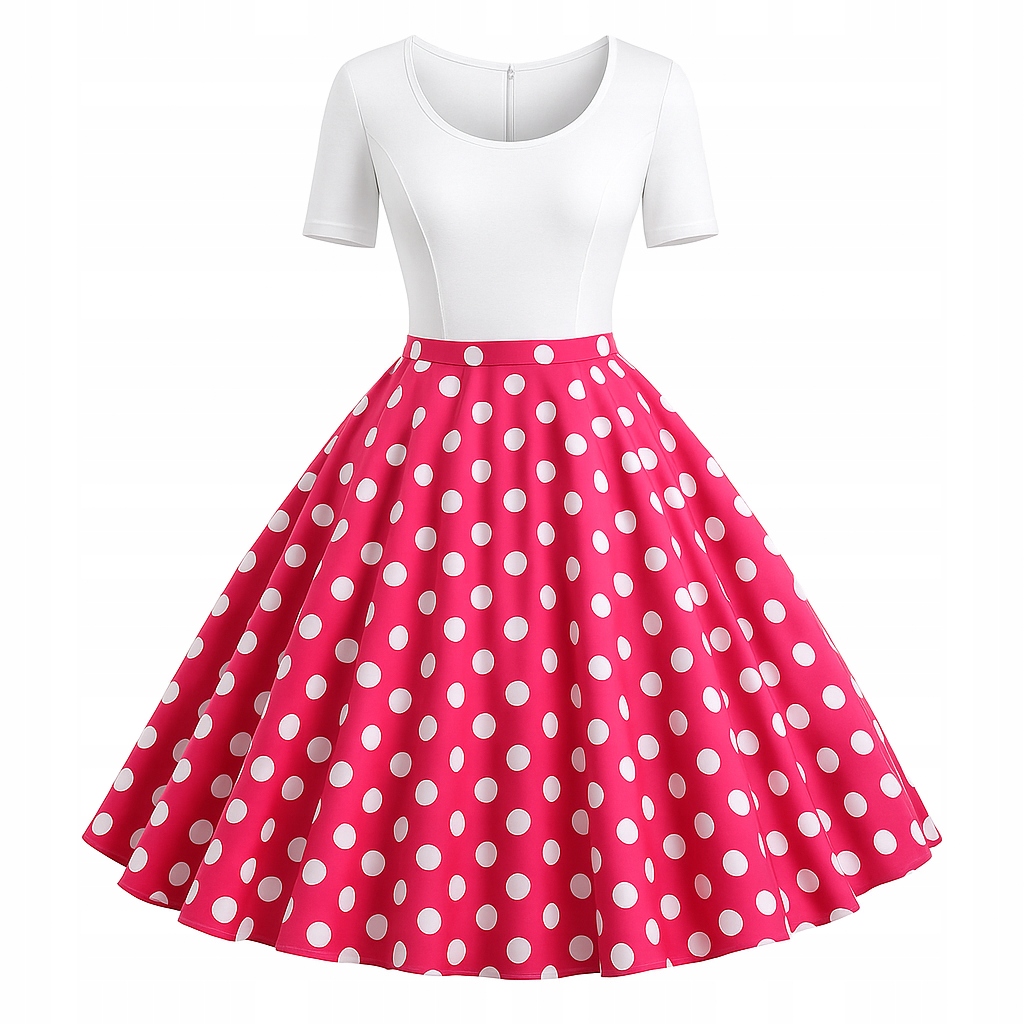 Šaty pin up retro růžová s puntíky, rozevřená z midi kruhu