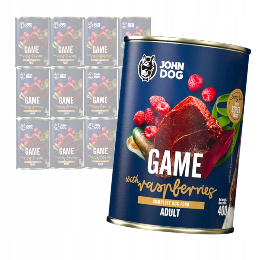 John Dog Adult Krmivo Pro Psa Zvěřina Maliny 12x400g