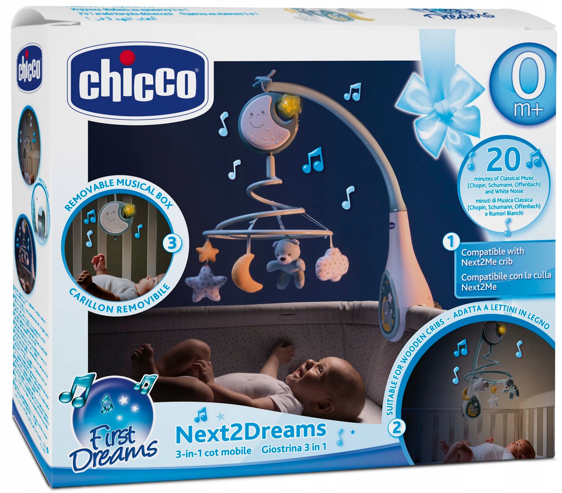 Chicco First Dreams Karuzela na łóżeczko Next2Dreams 3w1 Niebieska 76272-Zdjęcie-0