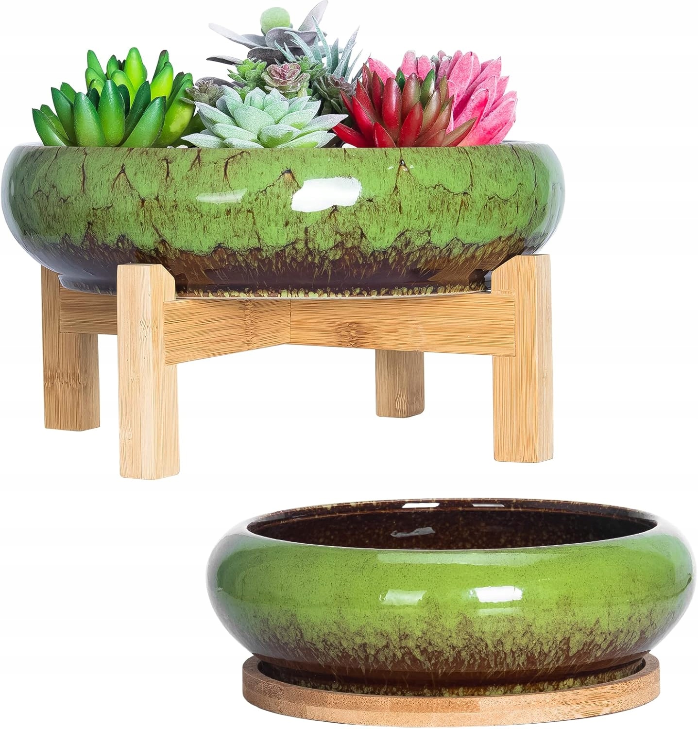Artketty 2x Květináč na sukulenty – 18,5/25 cm, vrchol bonsaje s táckem