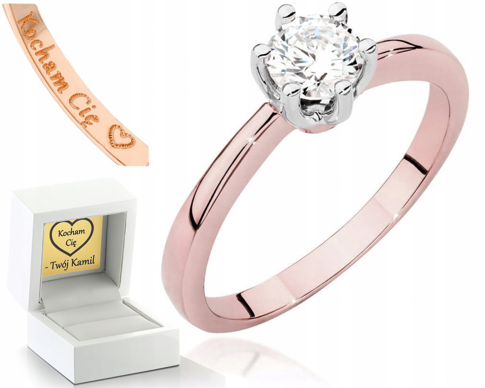 Zlatý Prstýnek Růžové Zlato Diamant Gravírování 585 Dárek